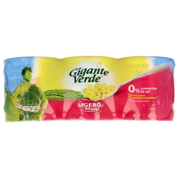 GIGANTE VERDE Maíz dulce bajo en grasa sin azúcares añadidos 3 uds x 140 g. - 0.42 kg - Imagen del producto en Findit