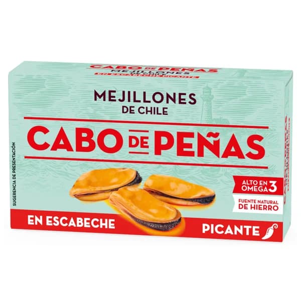 CABO DE PEÑAS Mejillones en escabeche picantes de Chile, 69 g. - 0.05 kg - Imagen del producto en Findit