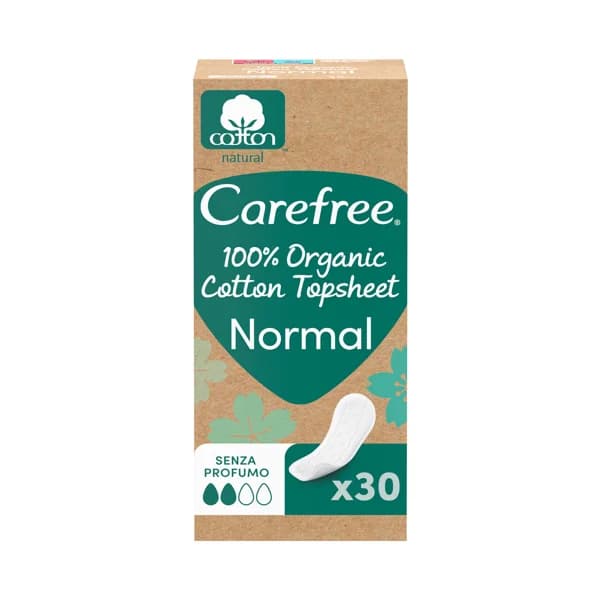 CAREFREE Cotton natural Protegeslip normal sin perfume, fabricados con algodón 100% orgánico 30 uds. - 1 ud - Imagen del producto en Findit