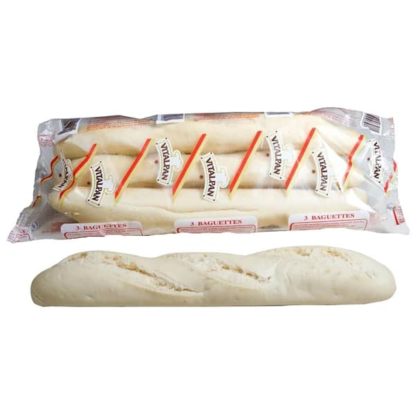 VITALPAN Baguette de 40 cm, con masa pre-cocida y congelada 3 x 150 g (aproximadamente). - 0.5 kg - Imagen del producto en Findit