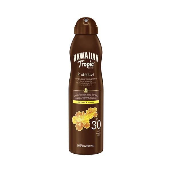 HAWAIIAN TROPIC Aceite solar en spray con textura bruma seca, aceite de argan y FPS 30 (medio) 180 ml. - 0.18 l - Imagen del producto en Findit
