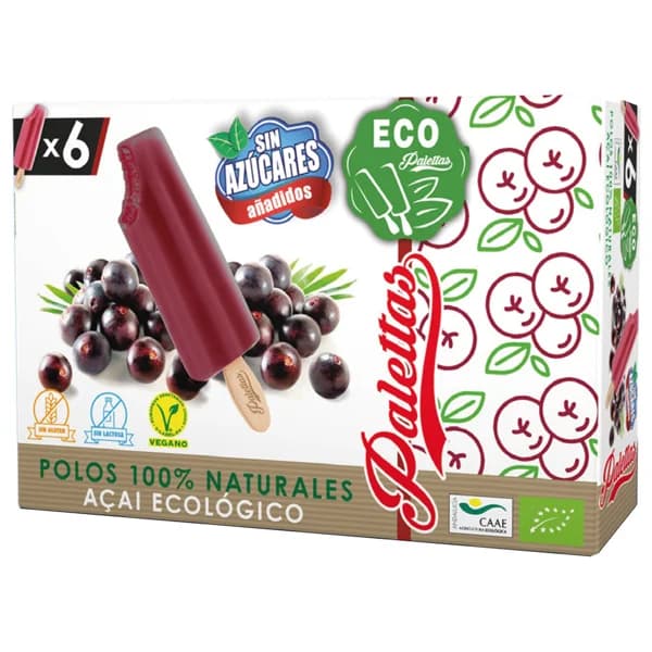 PALETTAS Polos de acai proviniente de agricultura ecológica 6 x 55 ml. - 0.36 l - Imagen del producto en Findit