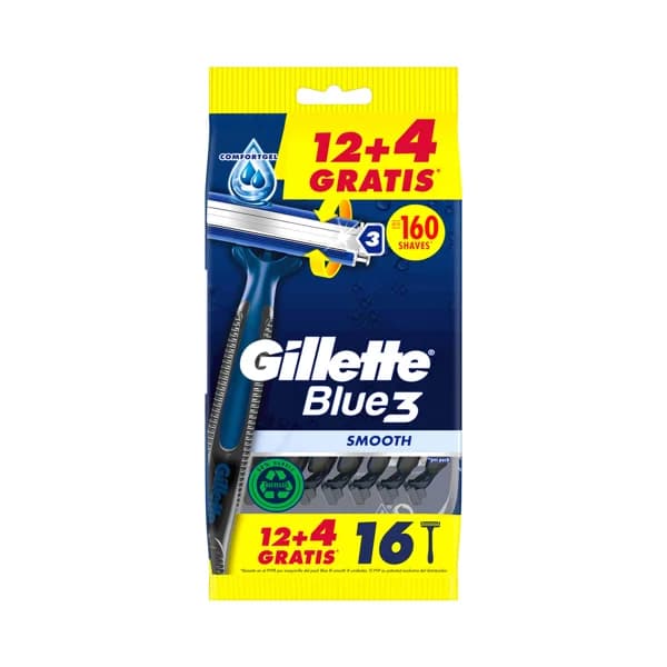 GILLETTE Blue 3 smooth Maquinilla de afeitar desechable con cabezal pivotante de 3 hojas 16 uds. - 1 ud - Imagen del producto en Findit