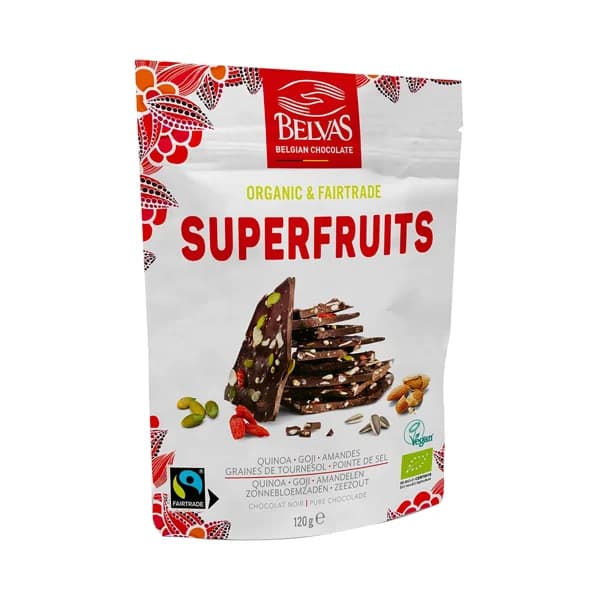 BELVAS Chocolate negro ecológico con quinoa, goji, almendras y pepitas de girasol 120 g. - 0.12 kg - Imagen del producto en Findit