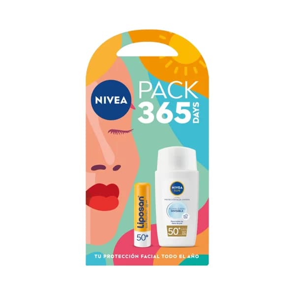 NIVEA Pack 365 days Fluido facial diario invisible (40 ml) + protector labial ambos con FPS 50+ (muy lato) - 1 ud - Imagen del producto en Findit