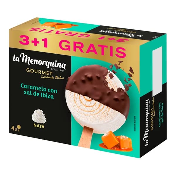LA MENORQUINA Gourmet inspiración balear Bombón de nata y caramelo con sal de Ibiza, recubierto de chocolate 3 x 75 ml. - 0.23 l - Imagen del producto en Findit