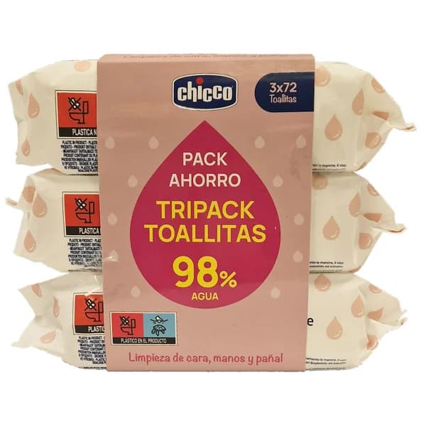 CHICCO Toallitas húmedad delicadas para bébe, para la limpieza de cara, manos y pañal 3 x 72 uds. - 1 ud - Imagen del producto en Findit