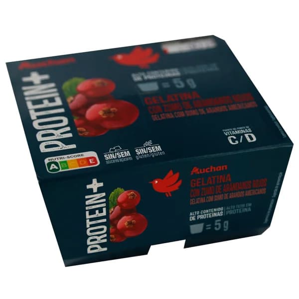 AUCHAN Gelatina de zumo de arándanos rojos con alto contenido en proteínas 4 x 100 g Producto Alcampo. - 0.4 kg - Imagen del producto en Findit