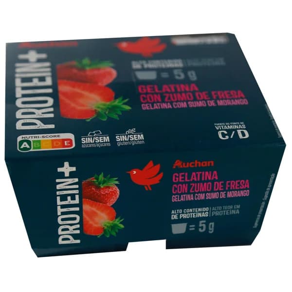 AUCHAN Gelatina de zumo de fresa con alto contenido en proteínas 4 x 100 g Producto Alcampo. - 0.4 kg - Imagen del producto en Findit