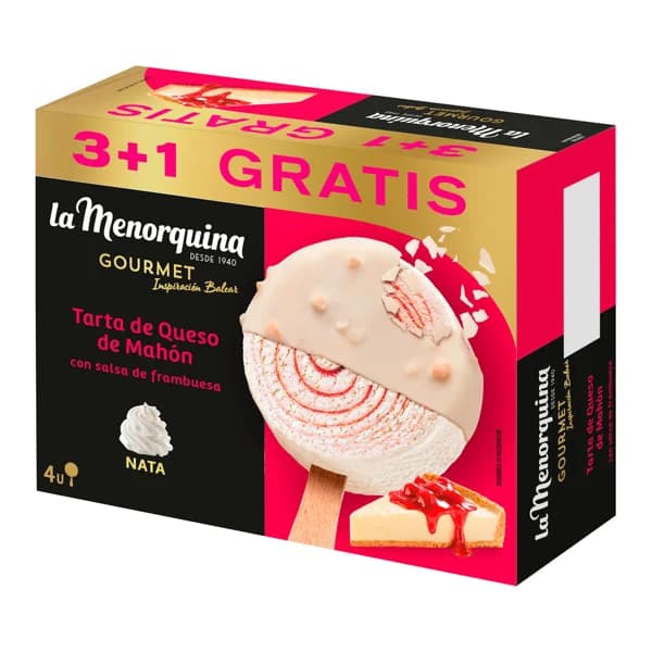LA MENORQUINA Gourmet inspiración balear Bombón de nata, tarta queso de Mahón y salsa frambuesa 3 x 75 ml. - 0.23 l - Imagen del producto en Findit