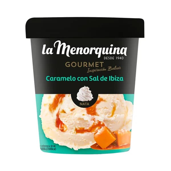 LA MENORQUINA Gourmet inspiración balear Tarrina de helado de nata y caramelo con sal de Ibiza 450 ml. - 0.45 l - Imagen del producto en Findit
