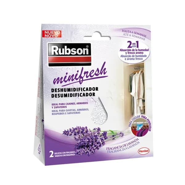Deshumidificador, especial cajones y armarios, aroma lavanda, RUBSON Minifresh, 2x50grs. - 1 ud - Imagen del producto en Findit