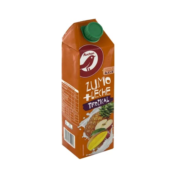 AUCHAN Leche con zumo de frutas tropicales 1l. Producto Alcampo - 1 l - Imagen del producto en Findit