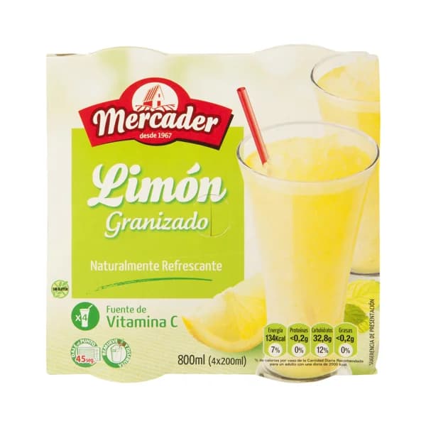 MERCADER Granizado de limón sin gluten MERCADER 4 x 200 ml. - 0.76 l - Imagen del producto en Findit