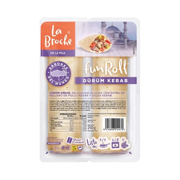 LA BROCHE Flautas con extra de relleno de pollo kebab y salsa de yogur LA BROCHE Fun roll 2 x 125 g. - 0.25 kg - Imagen del producto en Findit