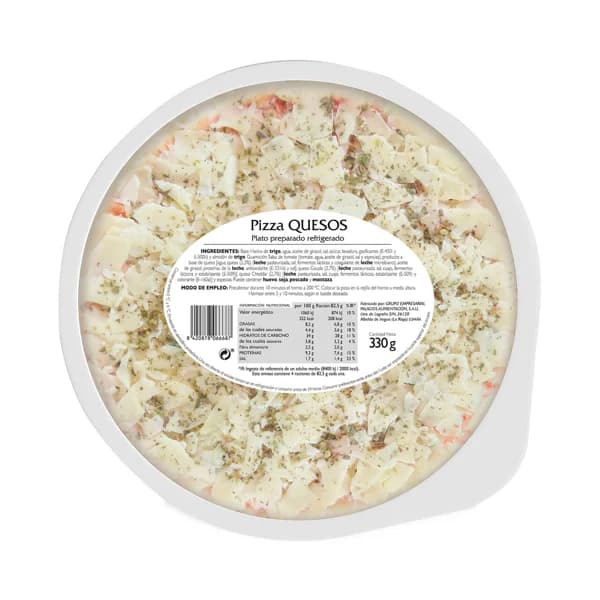 PALACIOS Pizza refrigerada de queso (Gouda y Cheddar) 330 g. - 0.33 kg - Imagen del producto en Findit
