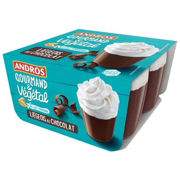 ANDROS Especialidad vegetal de postre de almendras con chocolate  Gourmand & vegetal 4 x 90 g. - 0.36 kg - Imagen del producto en Findit