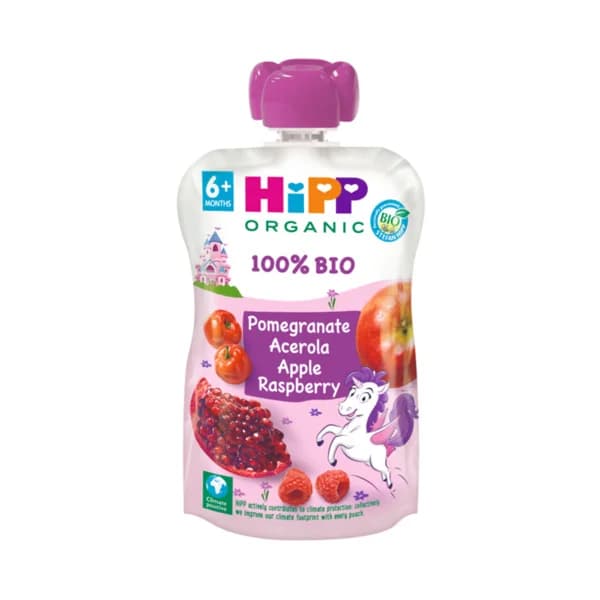 HIPP Organic Bolsita de fruta ecológica (manzana, frambuesa y granada) a partir de 6 meses 100 g. - 0.1 kg - Imagen del producto en Findit