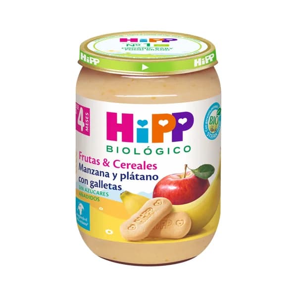 HIPP Biológico Tarrito de frutas (manzana y plátano) ecológicas con galleta, a partir de 4 meses 190 g. - 0.19 kg - Imagen del producto en Findit
