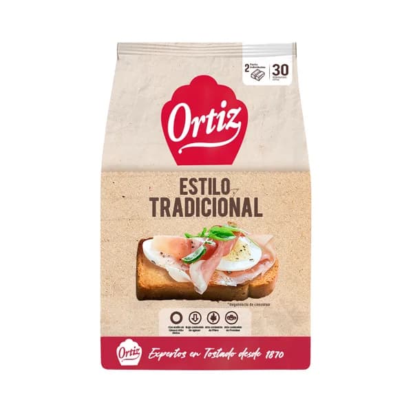 ORTIZ Pan tostado extra crujiente estilo tradicional 30 uds. 324 g. - 0.32 kg - Imagen del producto en Findit