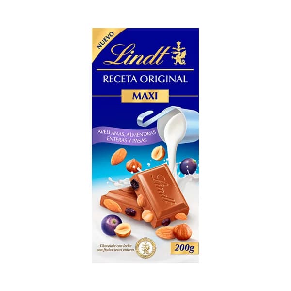 LINDT Chocolate leche, avellanas y pasas 200 g. - 0.2 kg - Imagen del producto en Findit