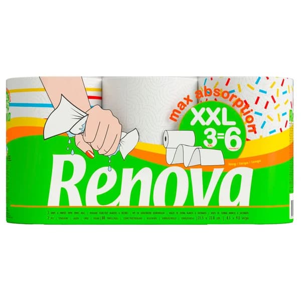 RENOVA Papel de cocina maxi absorption XXL 21,5 x 24 cm 3 uds. - 1 ud - Imagen del producto en Findit