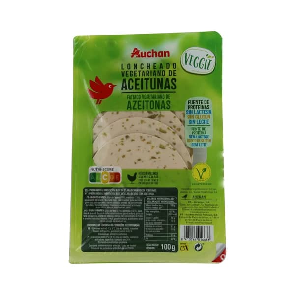 AUCHAN Loncheado vegetariano a base de clara de huevo con aceitunas Veggie 100 g. Producto Alcampo - 0.1 kg - Imagen del producto en Findit