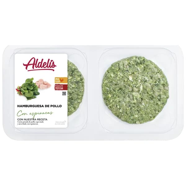Bandeja con hamburguesas de pollo con espicanas ALDELÍS 313 g. - 0.31 kg - Imagen del producto en Findit