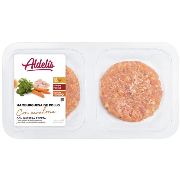 Bandeja de hamburguesas de pollo con zanahoria ALDELÍS 316 g. - 0.32 kg - Imagen del producto en Findit