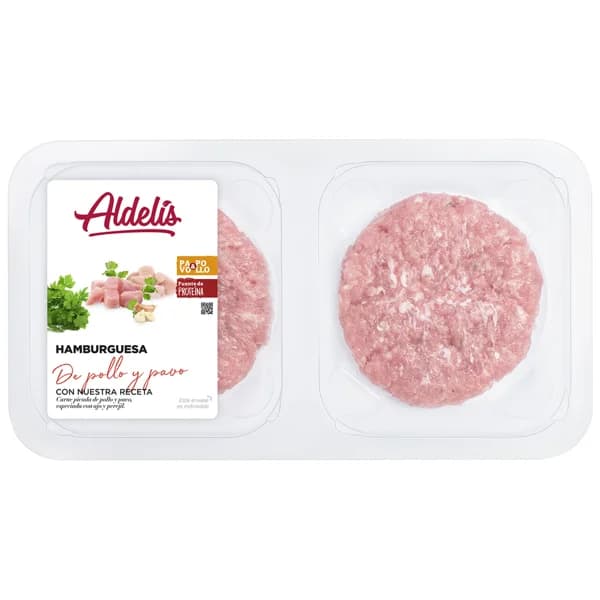 Bandeja de hamburguesas mixtas (pavo y pollo) ALDELÍS 4 x 80 g. - 0.32 kg - Imagen del producto en Findit