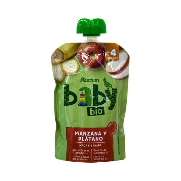 ALCAMPO BABY Bio Bolsita de puré de manzana y plátano ecológicos, a partir de 4 meses 100 g. - 0.1 kg - Imagen del producto en Findit