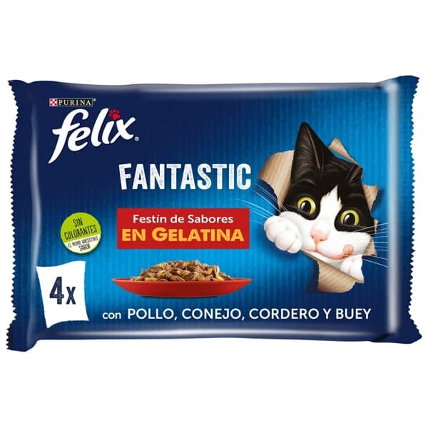 FELIX Comida para gatos a base de carne en gelatina PURINA FELIX 4 uds. x 85 g. - 0.34 kg - Imagen del producto en Findit