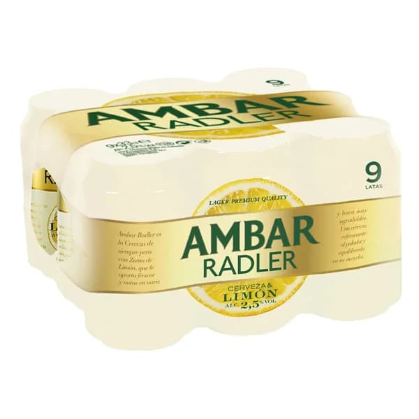 AMBAR RADLER Cerveza y limón  pack 9 uds. x 33 cl. - 2.97 l - Imagen del producto en Findit