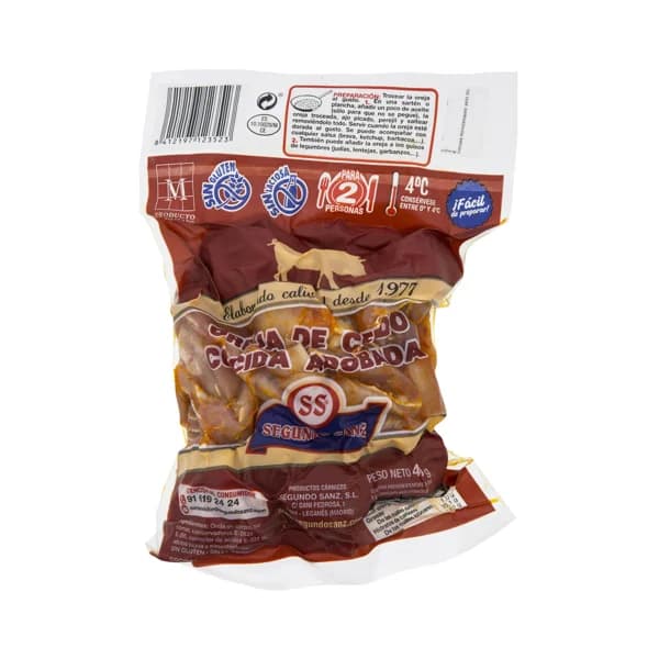 Oreja de cerdo cocida y adobada, elaborada sin gluten y sin lactosa SEGUNDO SANZ 450 g. - 0.45 kg - Imagen del producto en Findit