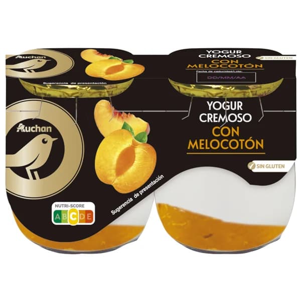 ALCAMPO GOURMET Yogur cremoso natural azucarado con melocotón y sin gluten  2 x 125 g. - 0.25 kg - Imagen del producto en Findit