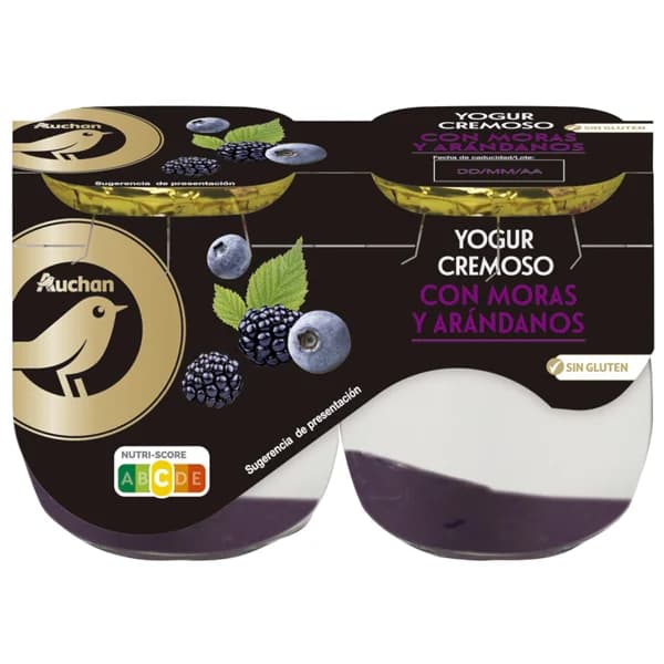 ALCAMPO GOURMET Yogur cremoso natural azucarado con moras y arándanos y sin gluten  2 x 125 g. - 0.25 kg - Imagen del producto en Findit