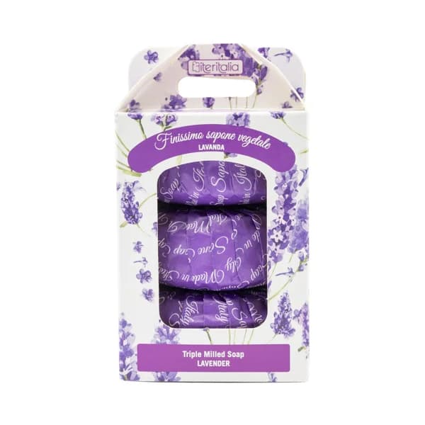 ITERITALIA Pastillas de jabón vegetal, triple molido, con aroma a lavanda 3 x 100 g. - 0.3 kg - Imagen del producto en Findit