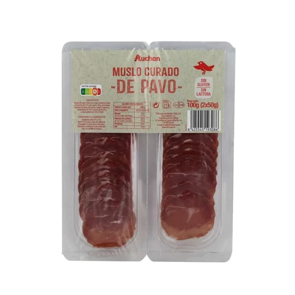 AUCHAN Lomo de pavo elaborado a base de muslo de pavo curado 100 g. Producto Alcampo - 0.1 kg - Imagen del producto en Findit