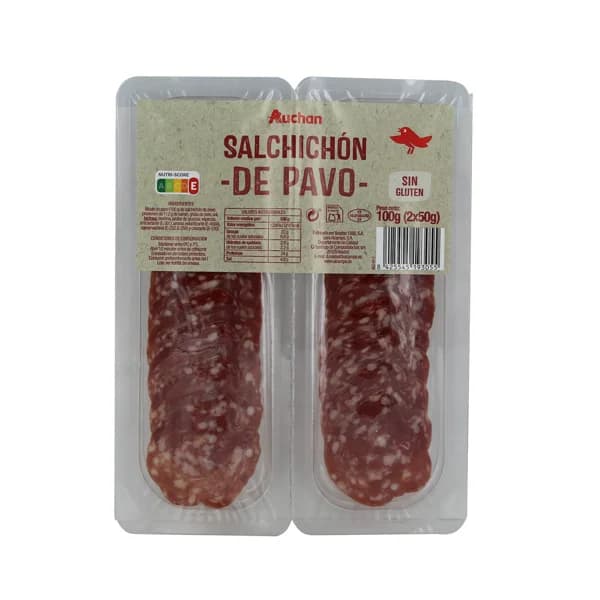 AUCHAN Salchichón de pavo cortado en lonchas 100 g. Producto Alcampo - 0.1 kg - Imagen del producto en Findit