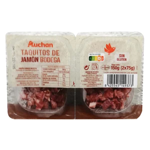 AUCHAN Taquitos de jamón curado en bodega 2 x 75 g. Producto Alcampo - 0.15 kg - Imagen del producto en Findit