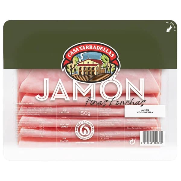CASA TARRADELLAS Jamón cocido de categoria extra cortado en finas lonchas 150 g. - 0.15 kg - Imagen del producto en Findit