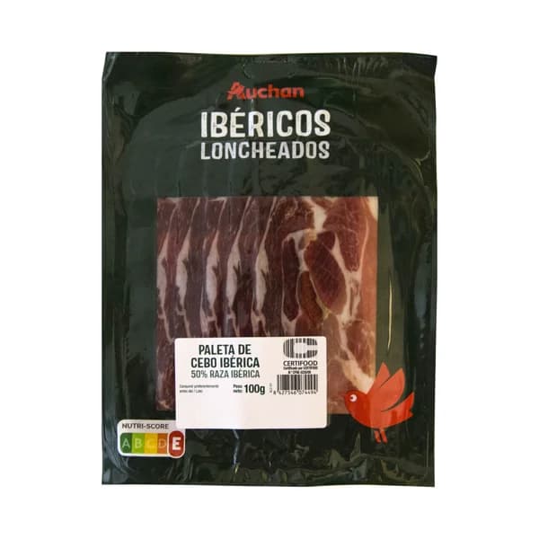 AUCHAN Paleta de cebo ibérica (50% raza ibérica), cortada en lonchas 100 g. Producto Alcampo - 0.1 kg - Imagen del producto en Findit
