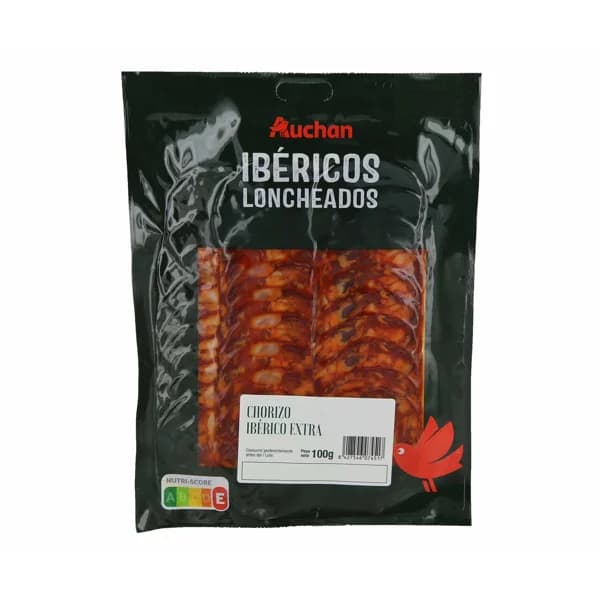 AUCHAN Chorizo ibérico de categoria extra, cortado en lonchas 100 g. Producto Alcampo - 0.1 kg - Imagen del producto en Findit