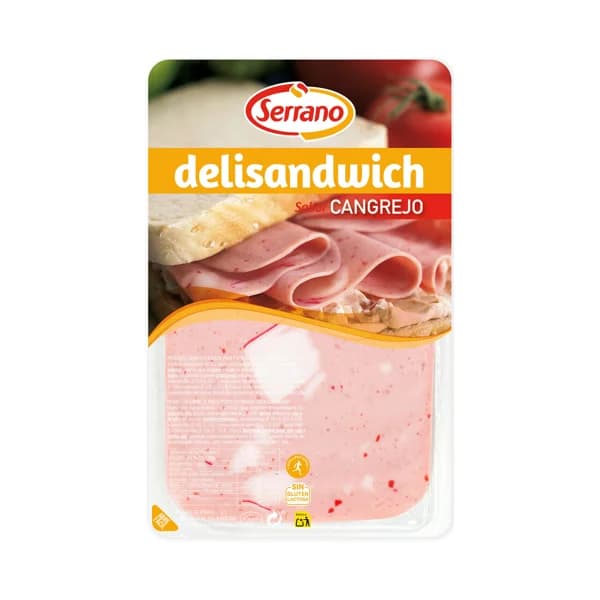 SERRANO Fiambre de pavo y cerdo cocido con sabor a cangrejo, cortado en lonchas SERRANO Delisandwich 100 g. - 0.09 kg - Imagen del producto en Findit