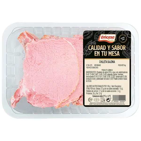 EMCESA Bandeja con chuletas de sajonia de cerdo elaboradas sin gluten - 1 ud - Imagen del producto en Findit