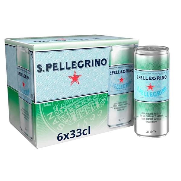 SAN PELLEGRINO Agua mineral con gas lata pack 6 x 33 cl. - 0.33 l - Imagen del producto en Findit