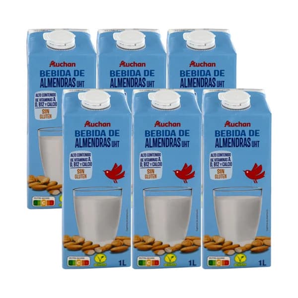 AUCHAN Bebida de almendras enriquecida con calcio 6 x 1l. Producto Alcampo - 6 l - Imagen del producto en Findit