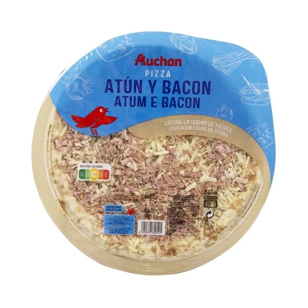 AUCHAN Pizza de atún y bacon cocida al horno de piedra 400 g. Producto Alcampo - 0.4 kg - Imagen del producto en Findit