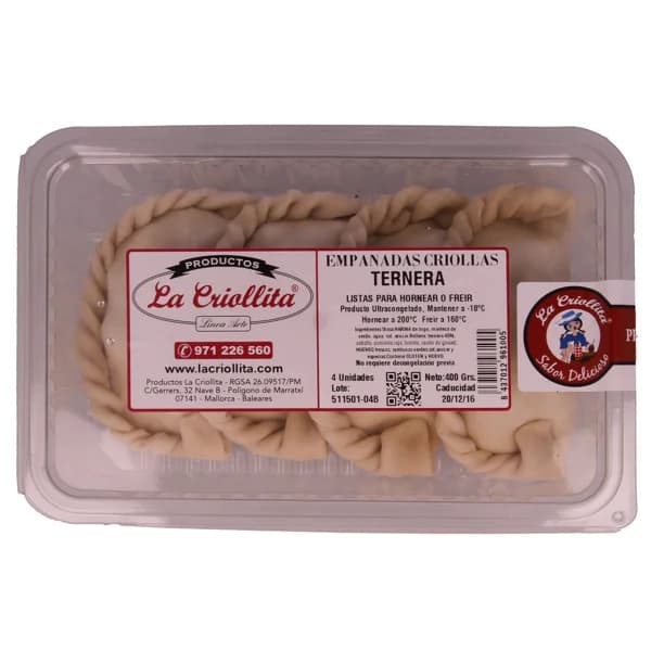 LA CRIOLLITA Empanadillas de ternera paquete de 400 gr pack de 4 uds - 0.4 kg - Imagen del producto en Findit