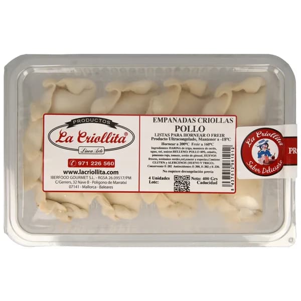 LA CRIOLLITA Empanadillas (empanadas) criollas, rellenas de pollo 4 uds. - 0.4 kg - Imagen del producto en Findit